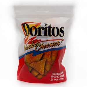 Doritos Nacho Cheese Crew Socks Mens Womens Red Black Fun Novelty Gift 2 Pairs